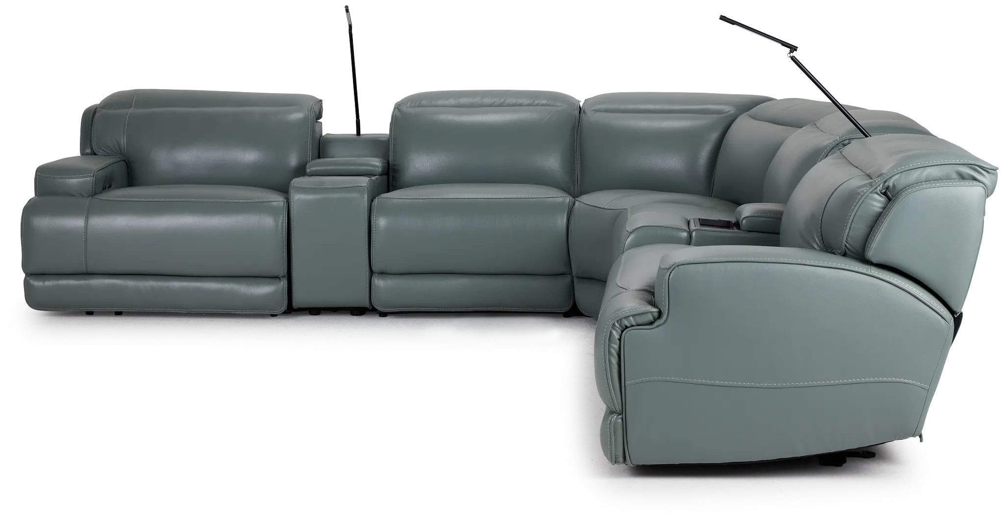 Reign Green Lthr/vinyl Large Dual Power Reclining Two-arm Sectional