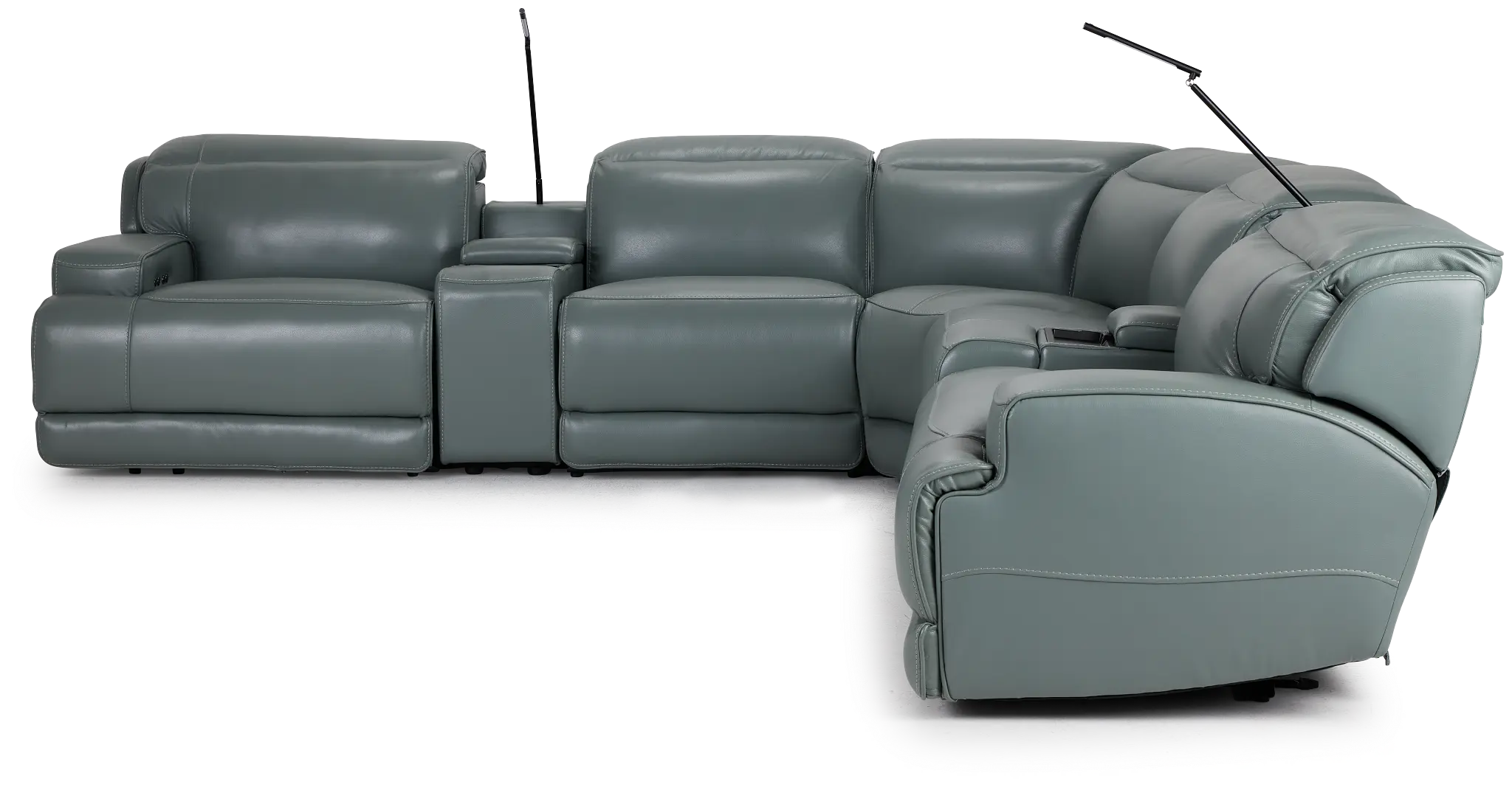 Reign Green Lthr/vinyl Large Dual Power Reclining Two-arm Sectional Reign Green Lthr/vinyl Large Dual Power Reclining Two-arm Sectional