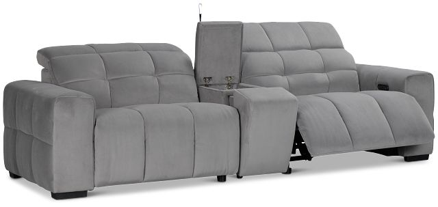 Gemma Light Gray Velvet Power Reclining Console Sofa