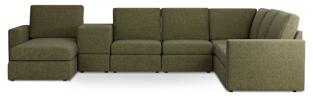 Citymod Green Fabric Large Left Chaise Sectional With Media Console