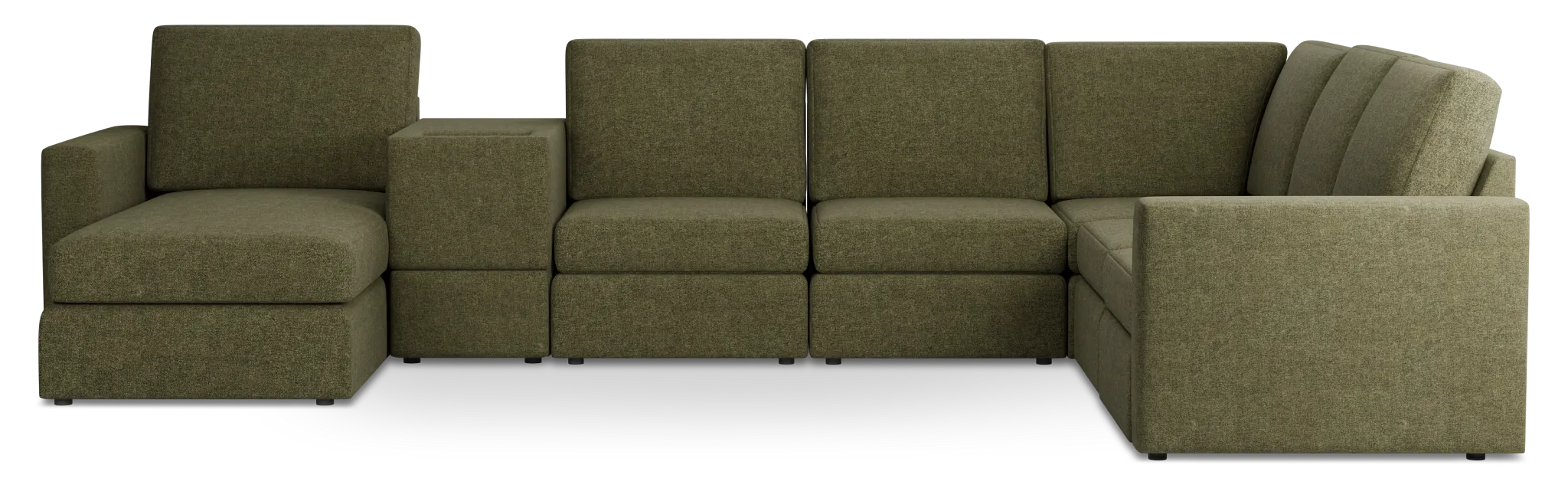 Citymod Green Fabric Large Left Chaise Sectional With Media Console