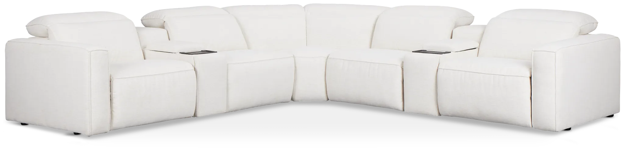 Ryland White Fabric Large Dual Power Reclining Two-arm Sectional