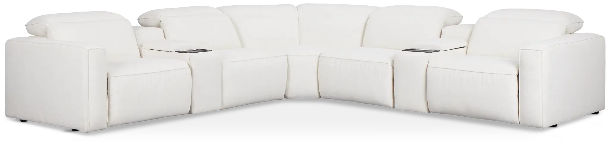 Ryland White Fabric Large Dual Power Reclining Two-arm Sectional Ryland White Fabric Large Dual Power Reclining Two-arm Sectional