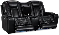 Eclipse Black Lthr/vinyl Power Reclining Console Loveseat W/ Massage