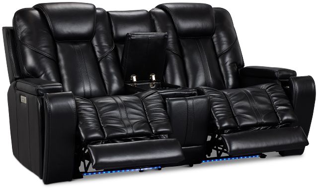 Eclipse Black Lthr/vinyl Power Reclining Console Loveseat W/ Massage