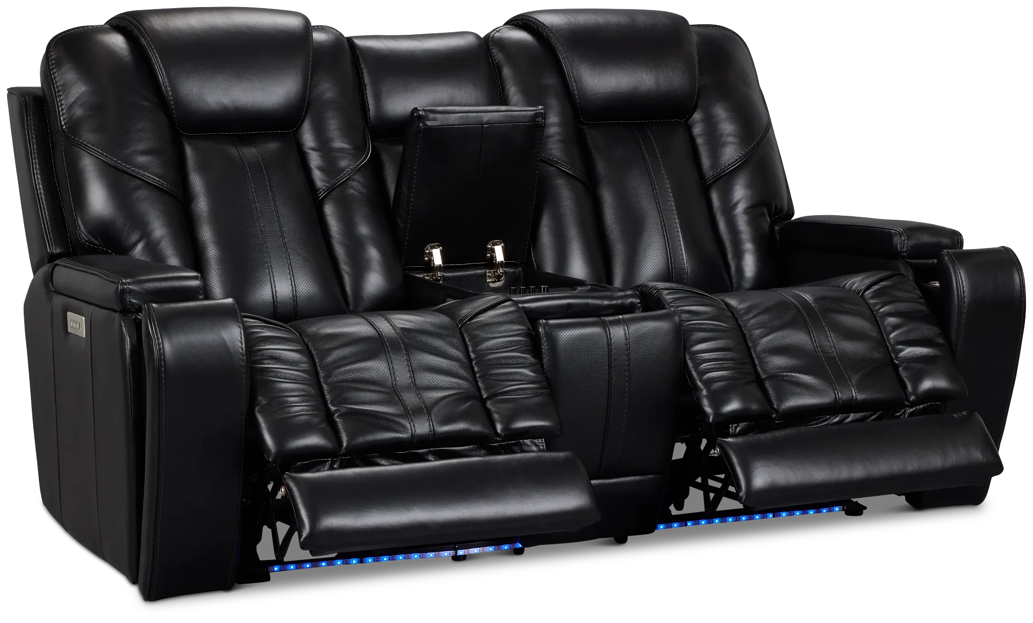 Eclipse Black Lthr/vinyl Power Reclining Console Loveseat W/ Massage