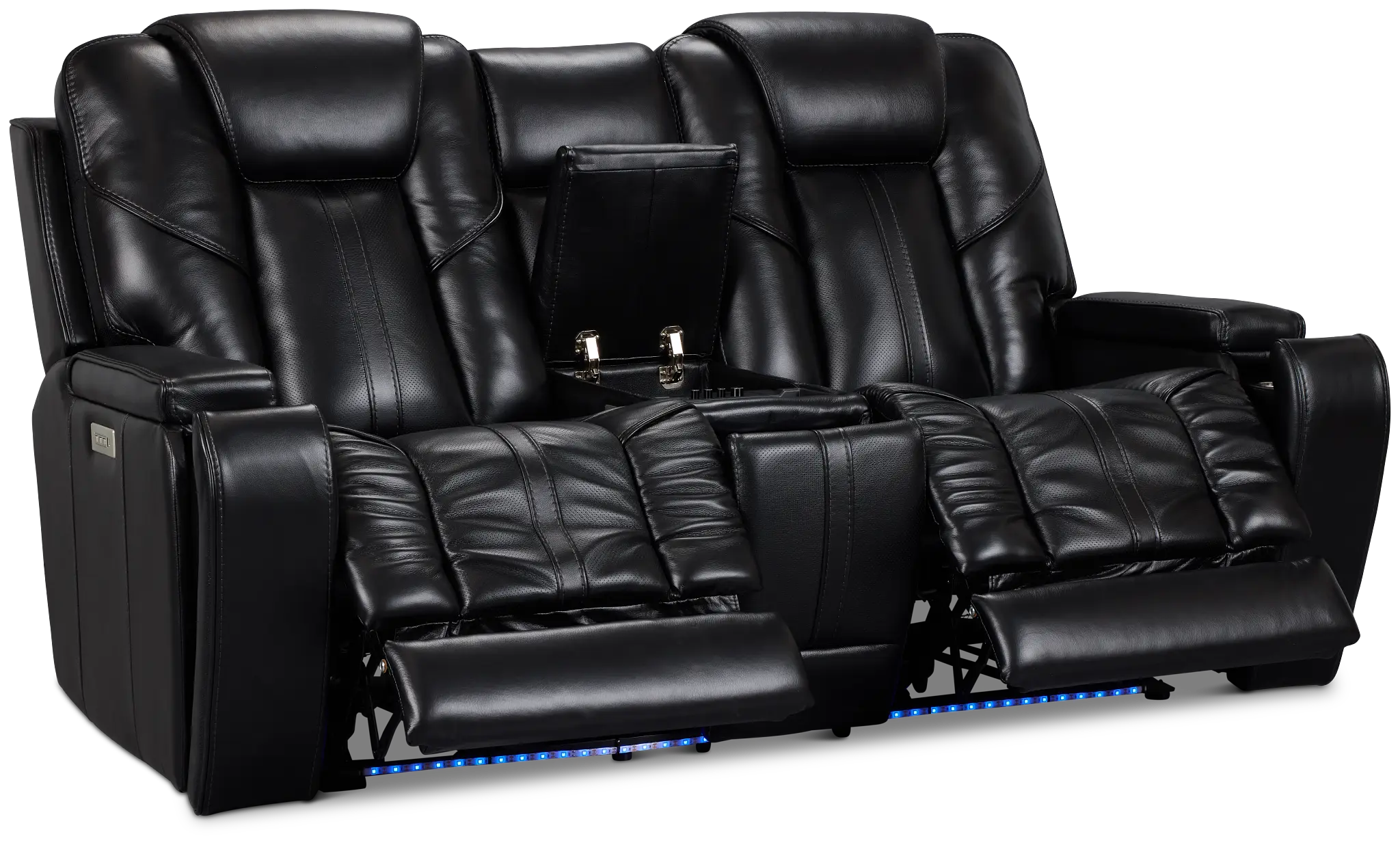 Eclipse Black Lthr/vinyl Power Reclining Console Loveseat W/ Massage Eclipse Black Lthr/vinyl Power Reclining Console Loveseat W/ Massage