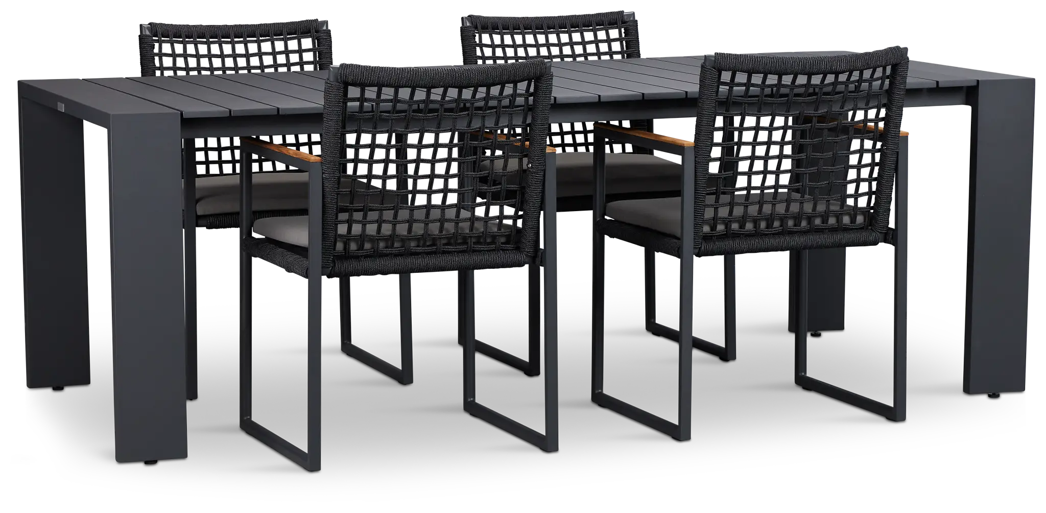 Sunrise Dark Gray 86" Rectangular Table & 4 Teak Arm Chairs Sunrise Dark Gray 86" Rectangular Table & 4 Teak Arm Chairs