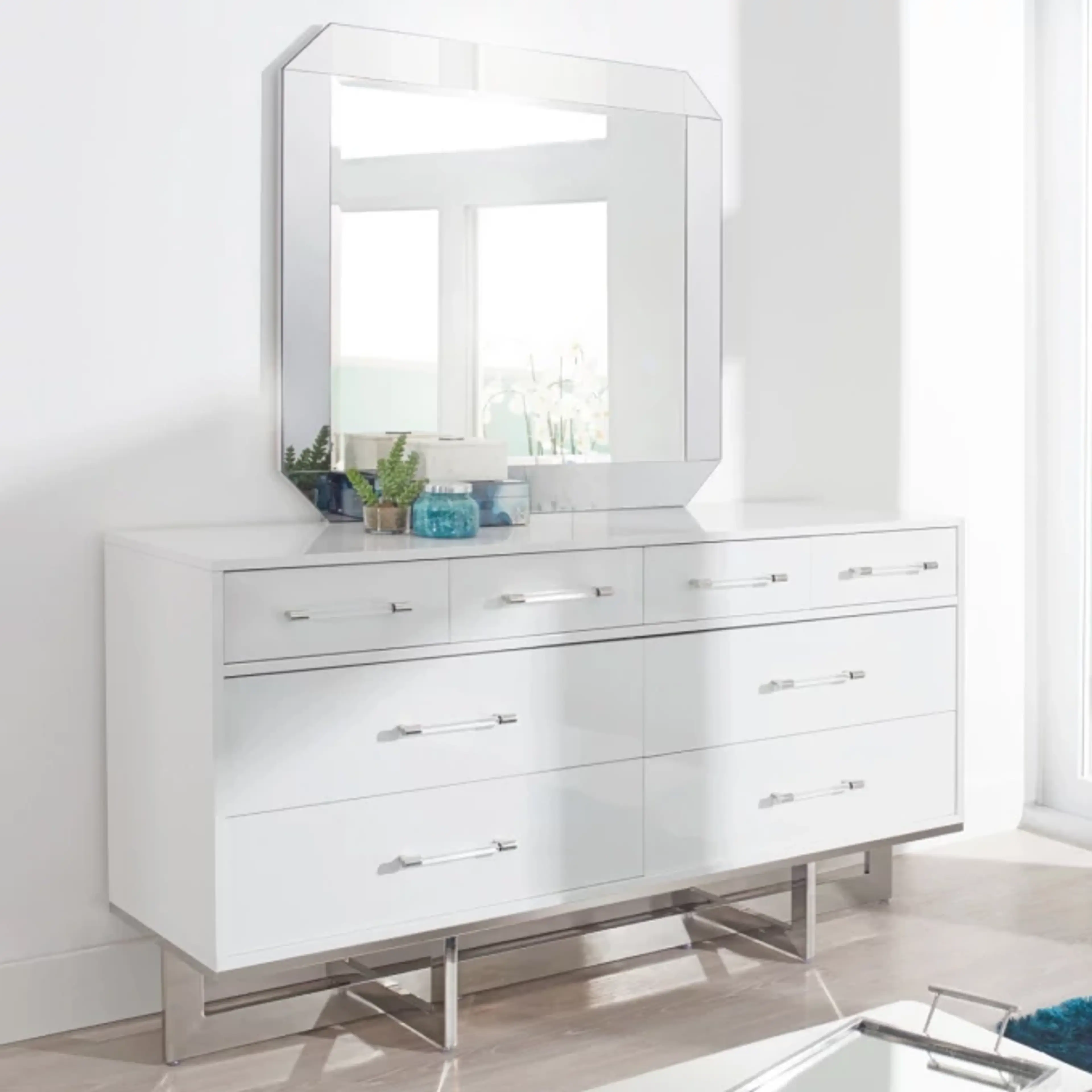 White Dresser & Mirror