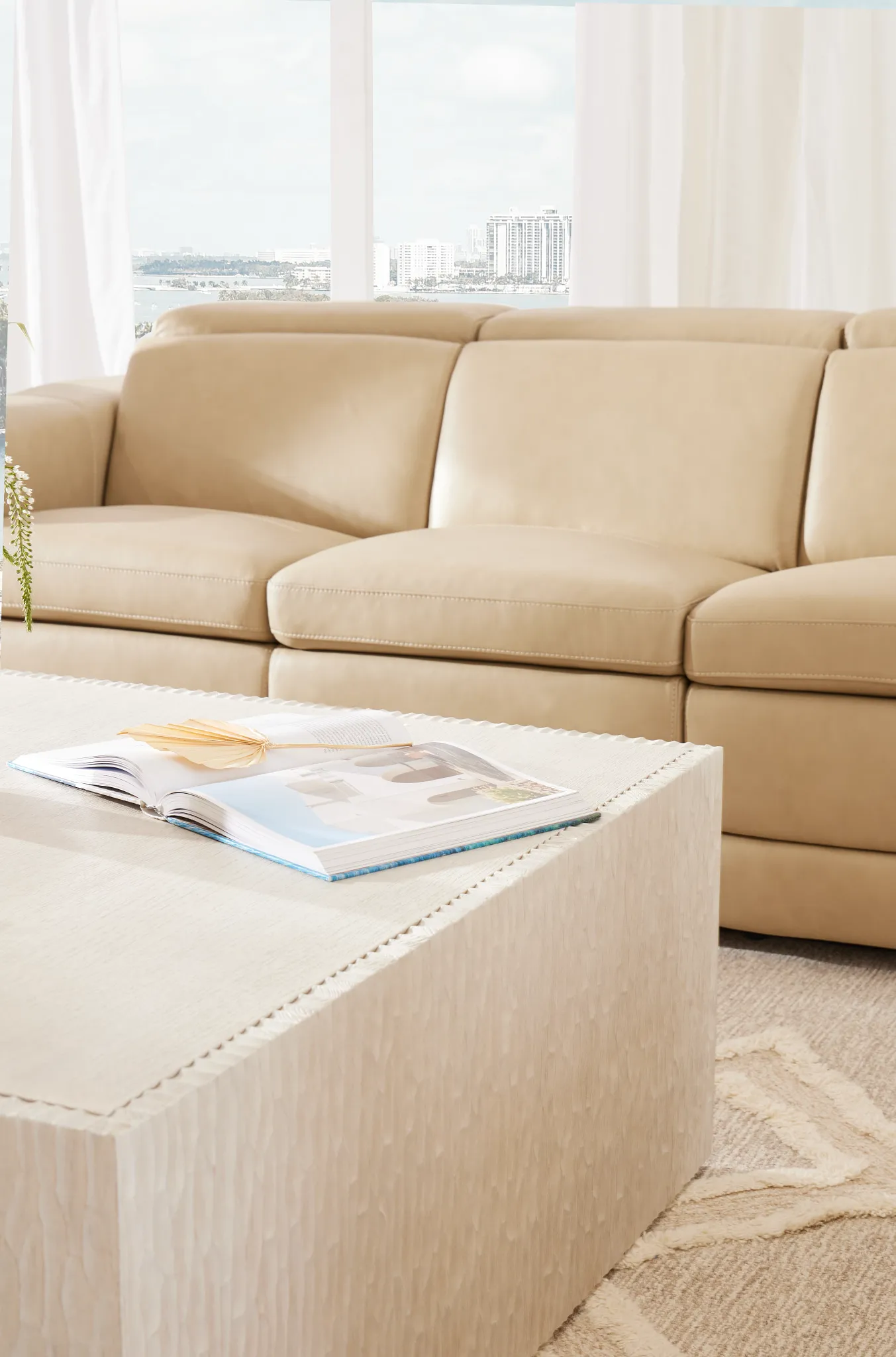 Ainsley Beige Leather Power Reclining Sofa