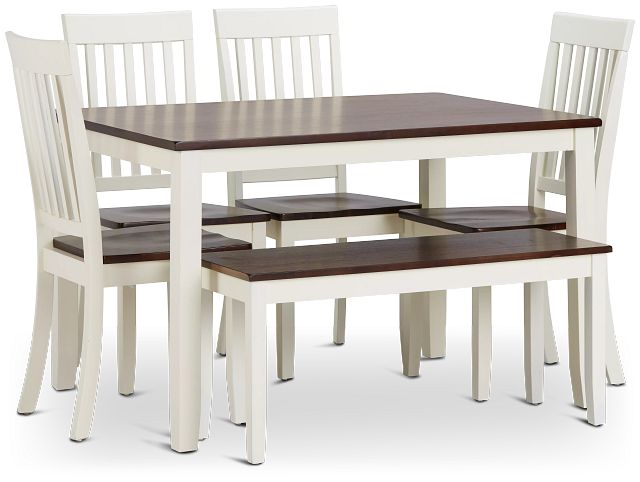 Santos White Two-tone Table, 4 Chairs & Bench (1)