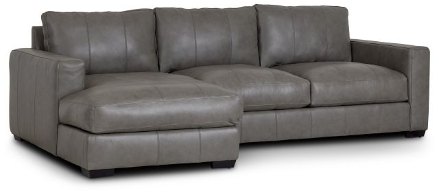Dawkins Gray Leather Left Chaise Sectional