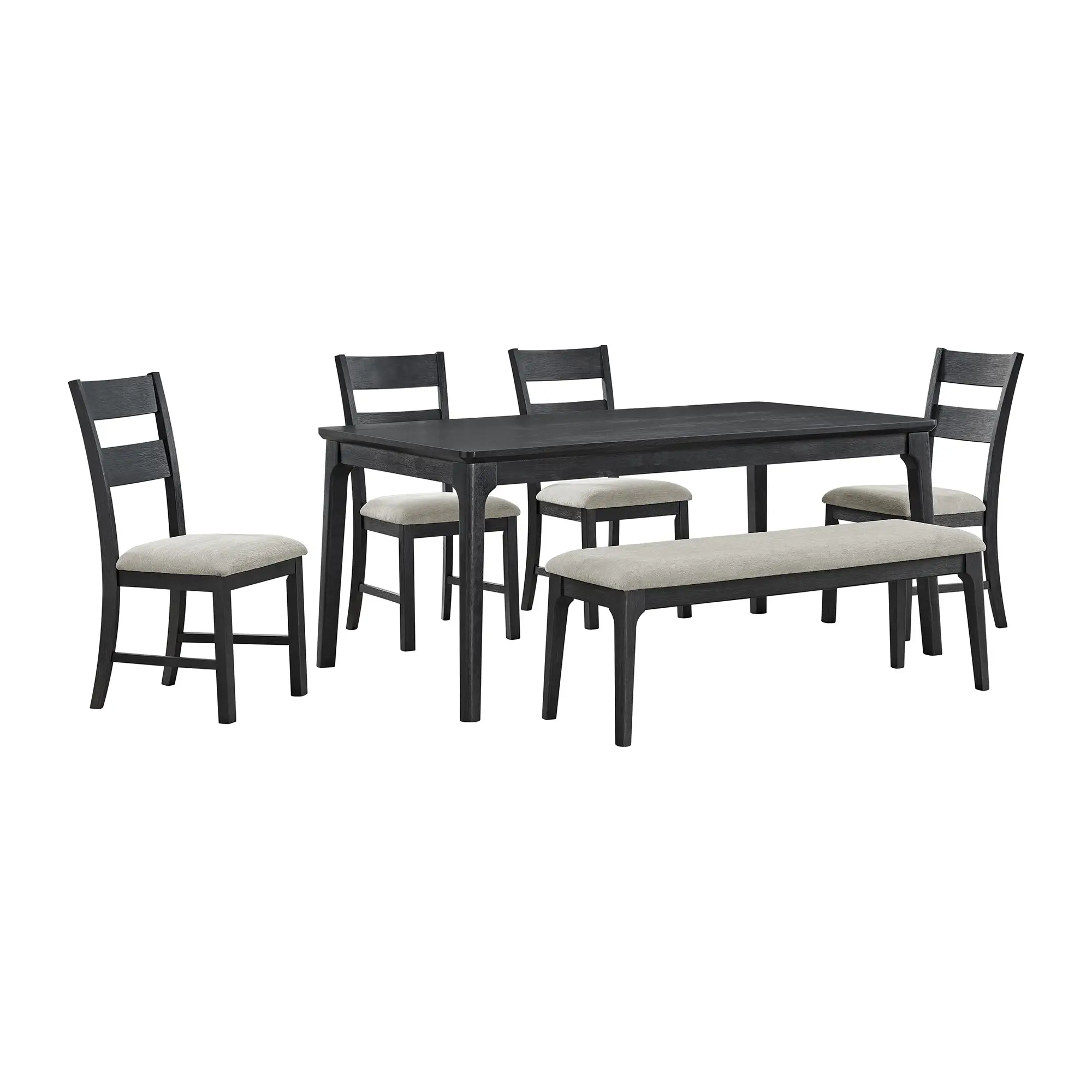 Kerensa Black Rectangular Table With 4 Upholstered Side Chairs & Bench Kerensa Black Rectangular Table With 4 Upholstered Side Chairs & Bench