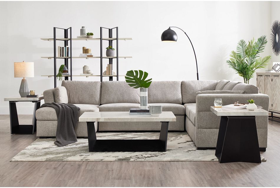 Amber Light Gray Fabric Large Left Chaise Sleeper Sectional, (1)