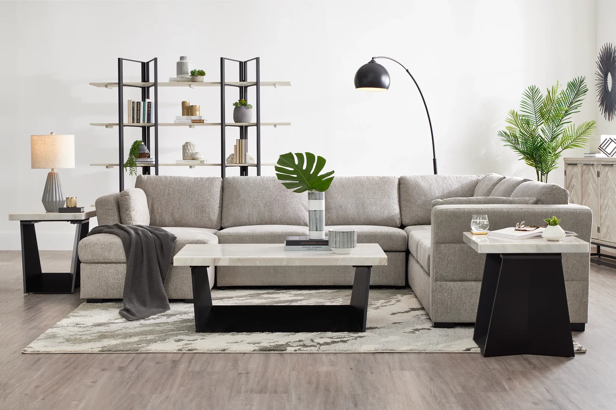 Amber Light Gray Fabric Large Left Chaise Storage Sleeper Sectional