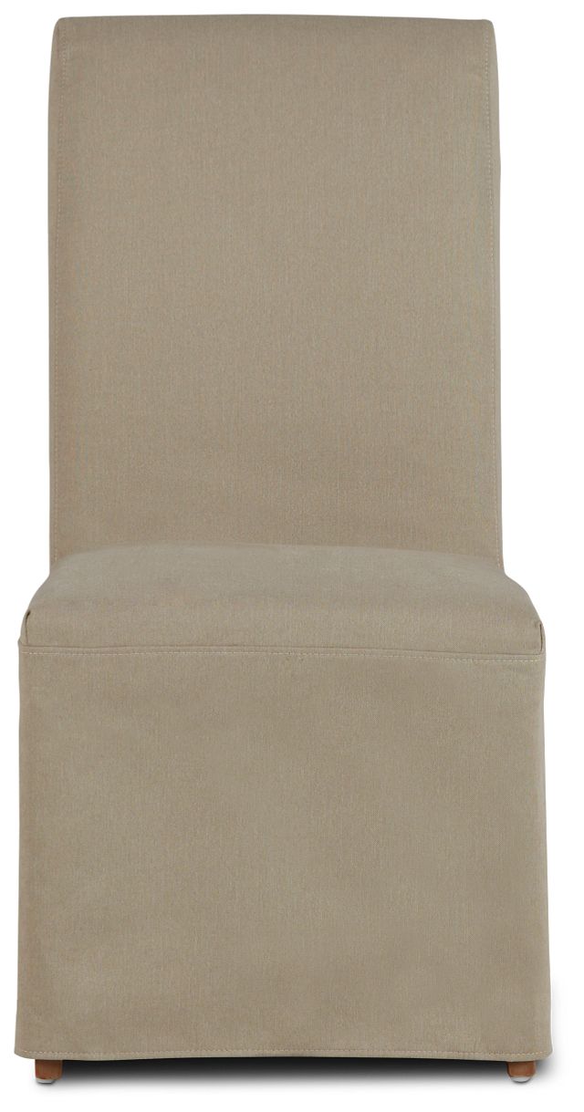 Destination Beige Long Slipcover Chair With Light Tone Leg