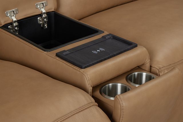 Ryland Brown Lthr/vinyl Medium Triple Power 2-arm Sectional