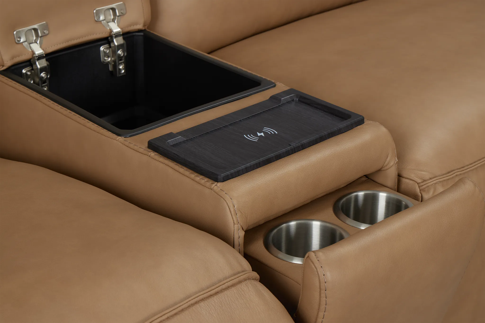 Ryland Brown Lthr/vinyl Medium Triple Power 2-arm Sectional