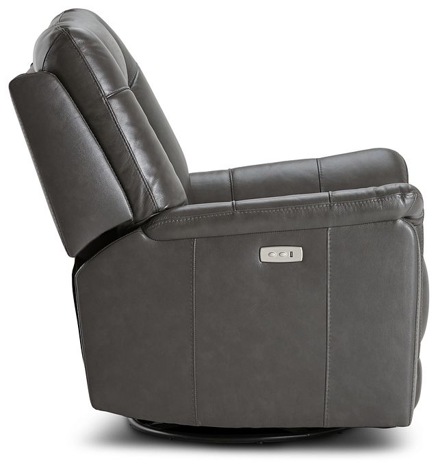 Owen Dark Gray Leather Power Swivel Glider Recliner