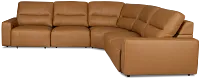 Rudy Brown Lthr/vinyl Small Two Arm Power Extension Chaise Sectional