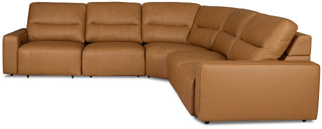 Rudy Brown Lthr/vinyl Small Two Arm Power Extension Chaise Sectional