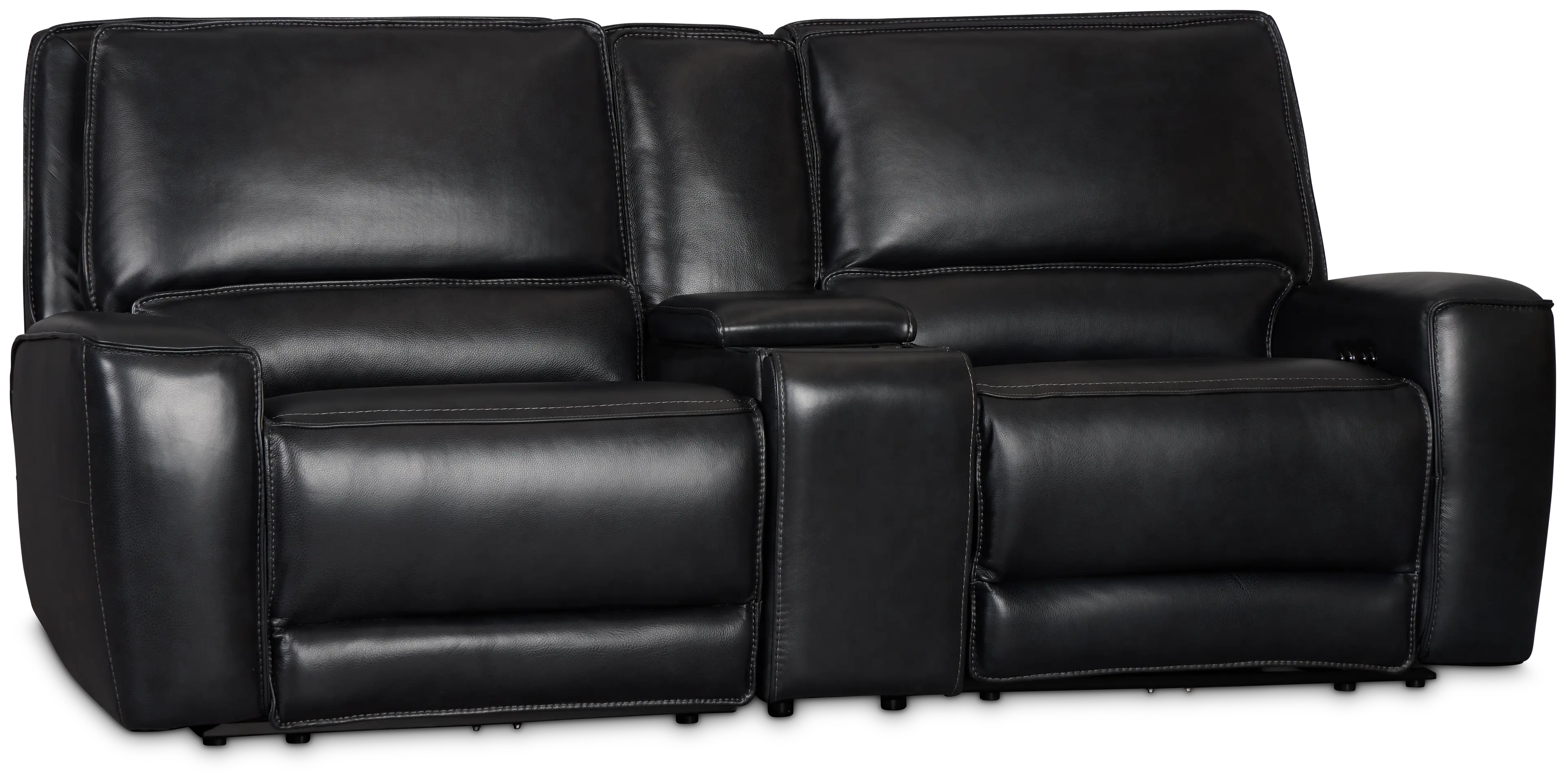 Miles Black Lthr/vinyl 3-piece Dual Power Modular Sofa With Console Miles Black Lthr/vinyl 3-piece Dual Power Modular Sofa With Console