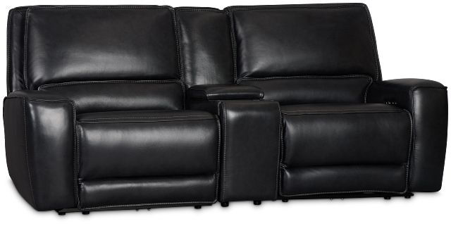 Miles Black Lthr/vinyl 3-piece Dual Power Modular Sofa With Console