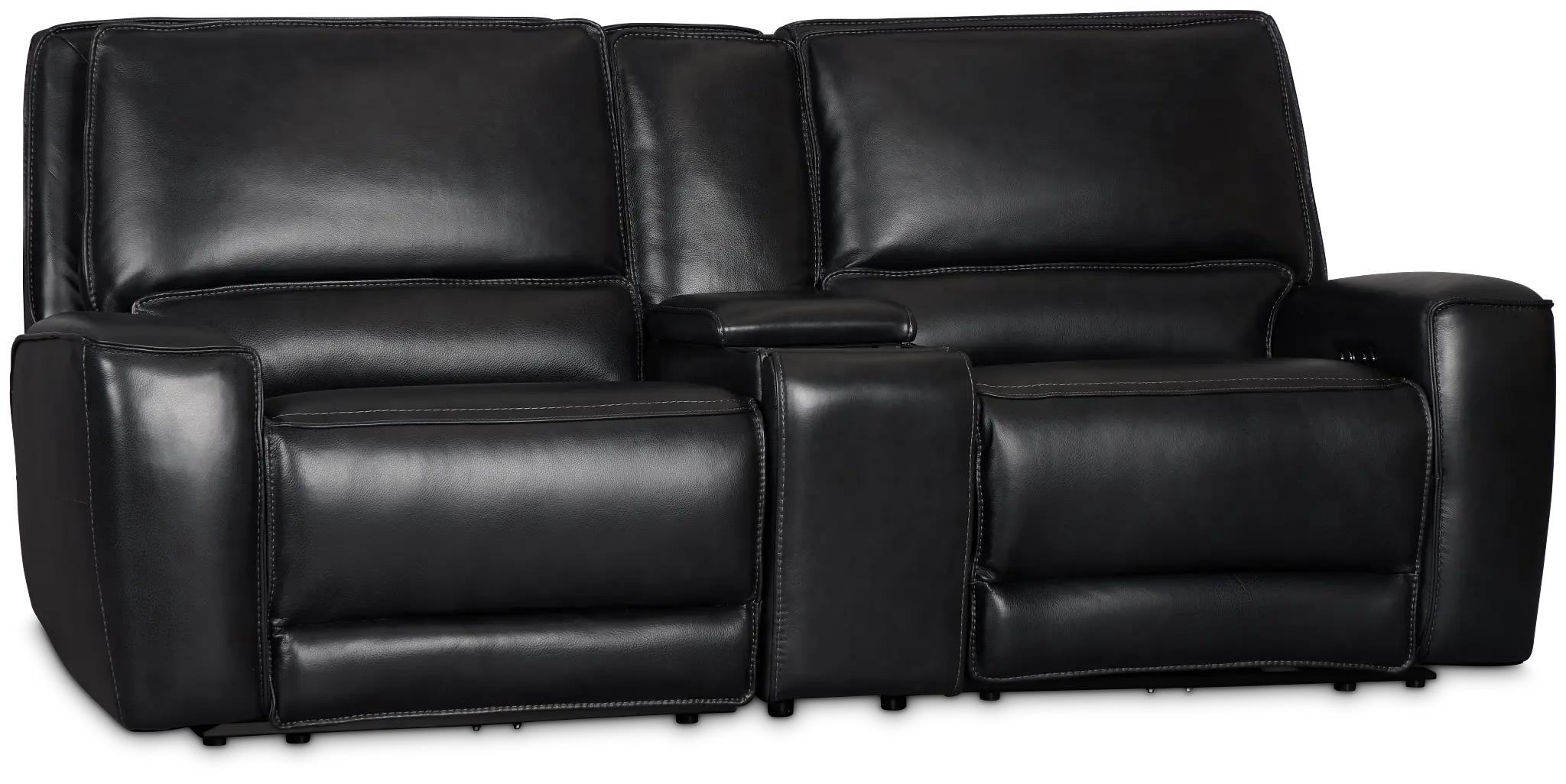 Miles Black Lthr/vinyl 3-piece Dual Power Modular Sofa With Console Miles Black Lthr/vinyl 3-piece Dual Power Modular Sofa With Console