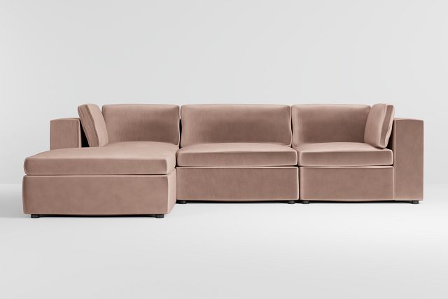 Destin Joya Light Pink Velvet 4-piece Bumper Sectional