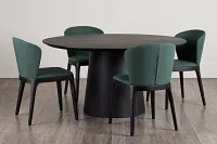 Nomad Black 59" Round Table & 4 Dark Green Chairs W/ Black Legs