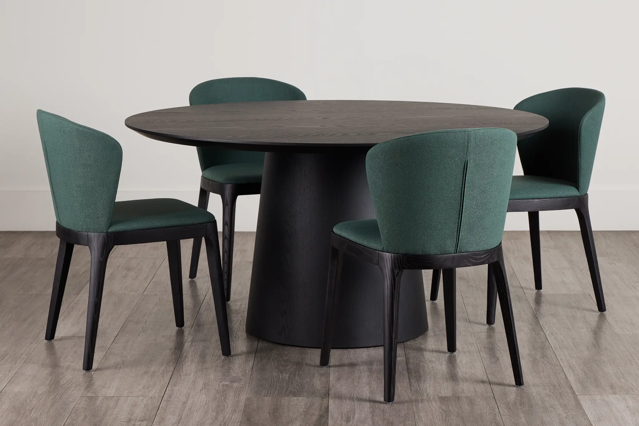 Nomad Black 59" Round Table & 4 Dark Green Chairs W/ Black Legs Nomad Black 59" Round Table & 4 Dark Green Chairs W/ Black Legs