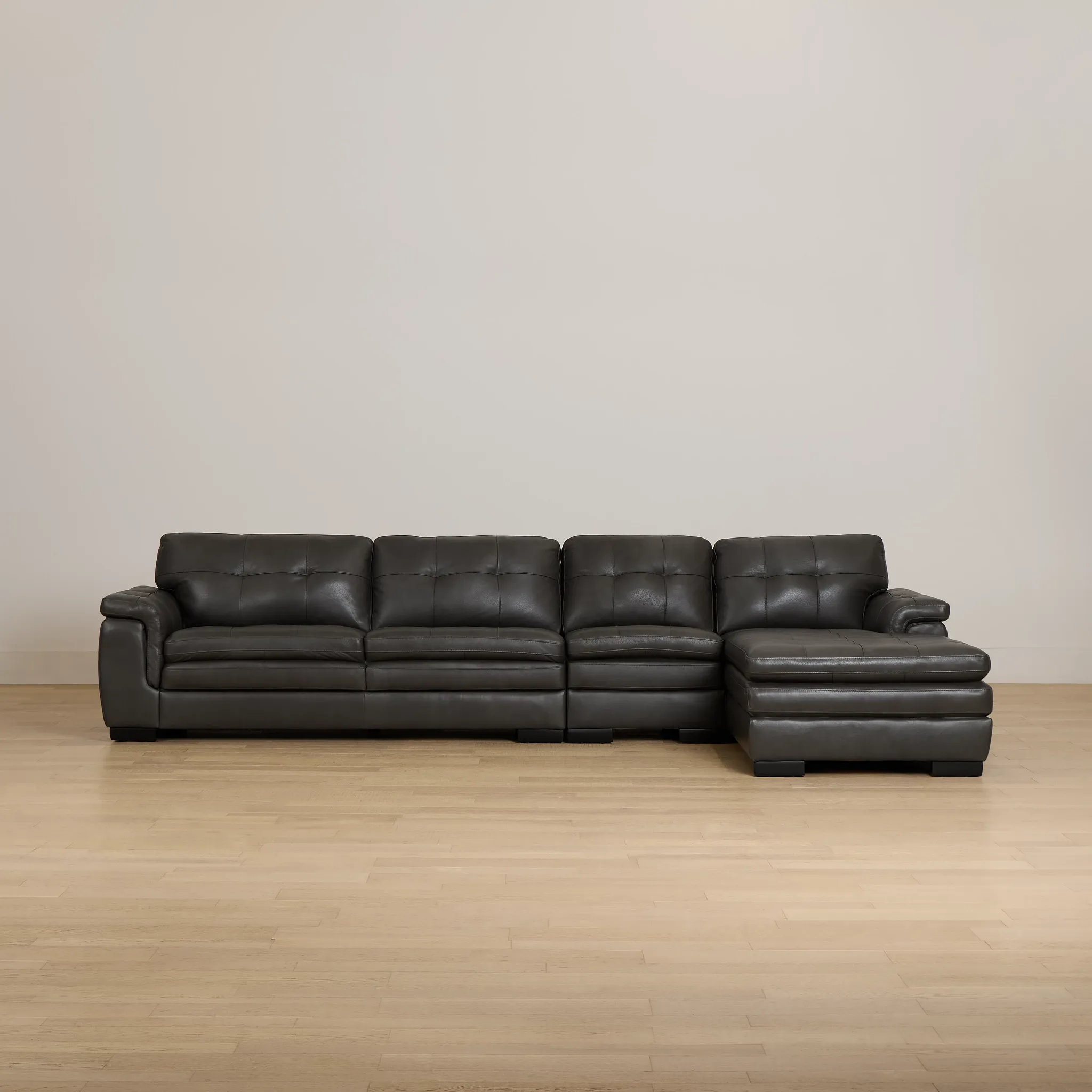 Braden Dark Gray Leather Small Right Chaise Sectional