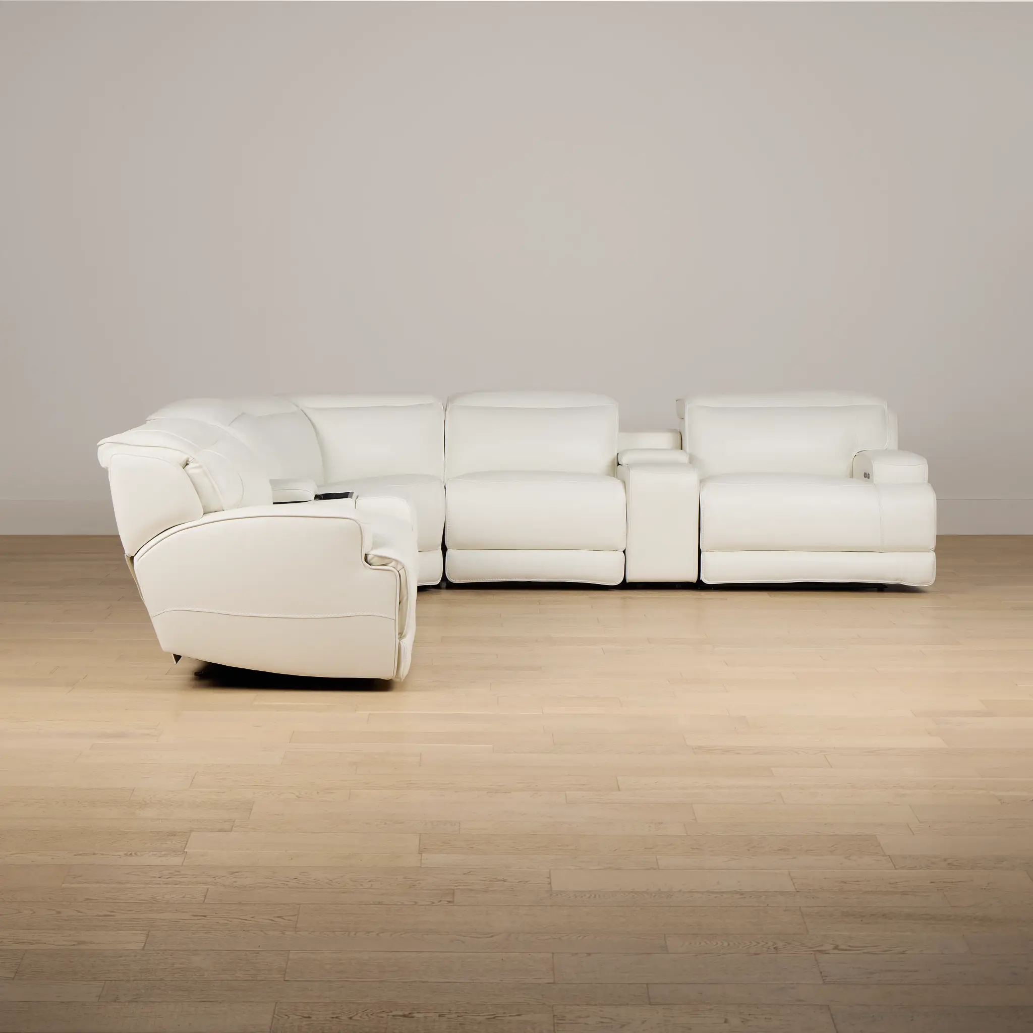 Reign White Lthr/vinyl Large Triple Power Reclining Two-arm Sectional Reign White Lthr/vinyl Large Triple Power Reclining Two-arm Sectional