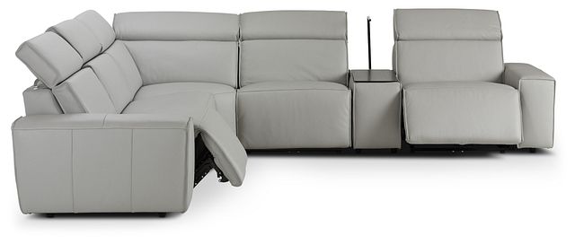 Carmelo Gray Leather Medium Dual Power 2-arm Reclining Sectional