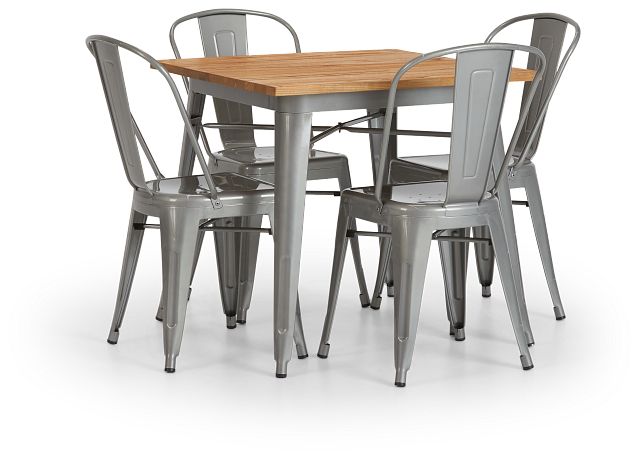 Huntley Light Tone Square Table & 4 Metal Chairs