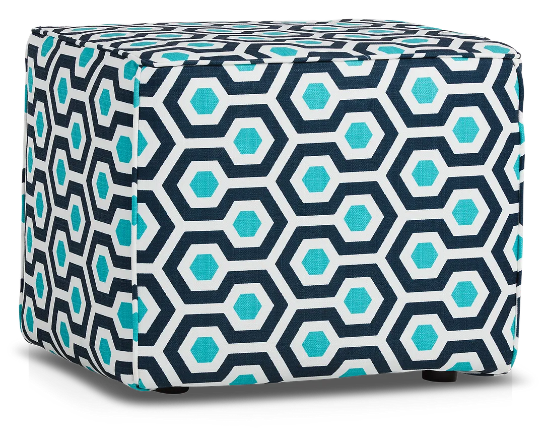Magna Dark Blue Geometric Indoor/outdoor Accent Ottoman