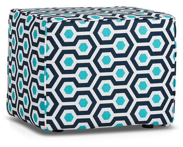 Magna Dark Blue Geometric Indoor/outdoor Accent Ottoman