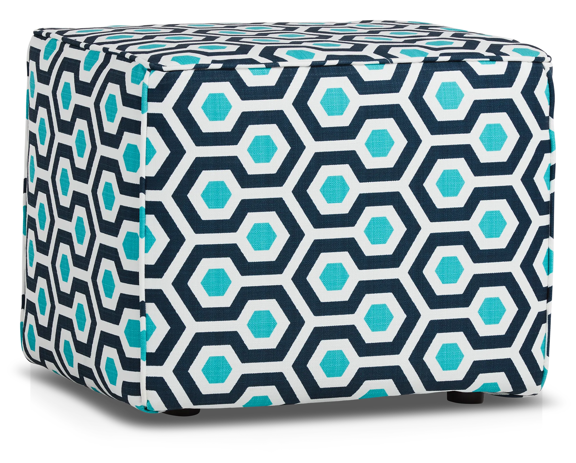 Magna Dark Blue Geometric Indoor/outdoor Accent Ottoman
