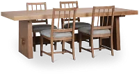 Provo Mid Tone Trestle Table & 4 Gray Upholstered Chairs