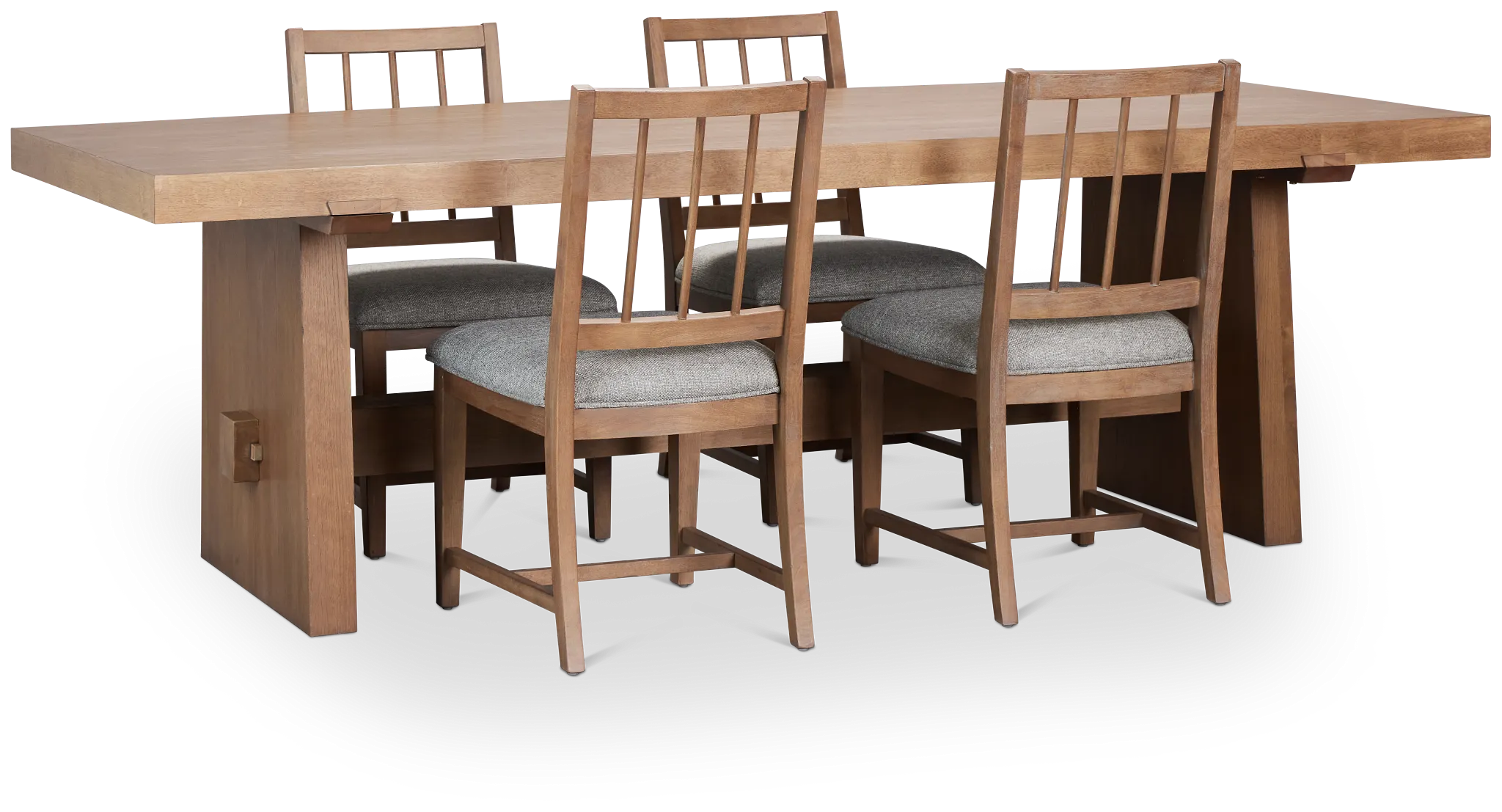 Provo Mid Tone Trestle Table & 4 Gray Upholstered Chairs