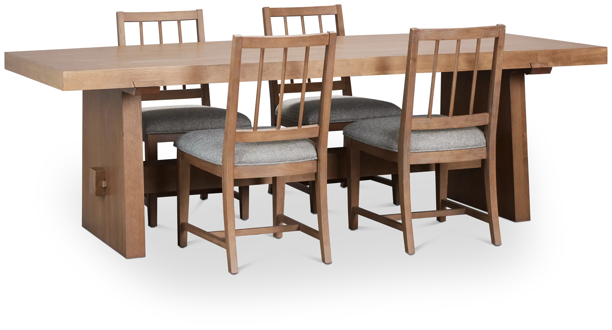 Provo Mid Tone Trestle Table & 4 Gray Upholstered Chairs Provo Mid Tone Trestle Table & 4 Gray Upholstered Chairs