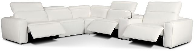 Tidal White Lthr/vinyl Medium Triple Power 2-arm Sectional