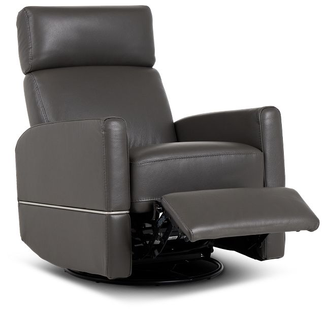 Cato Gray Leather Power Swivel Glider, White Leather Swivel Recliner