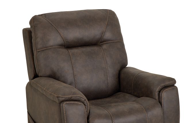 Akron Dark Brown Micro Power Lift Recliner With Power Lumbar