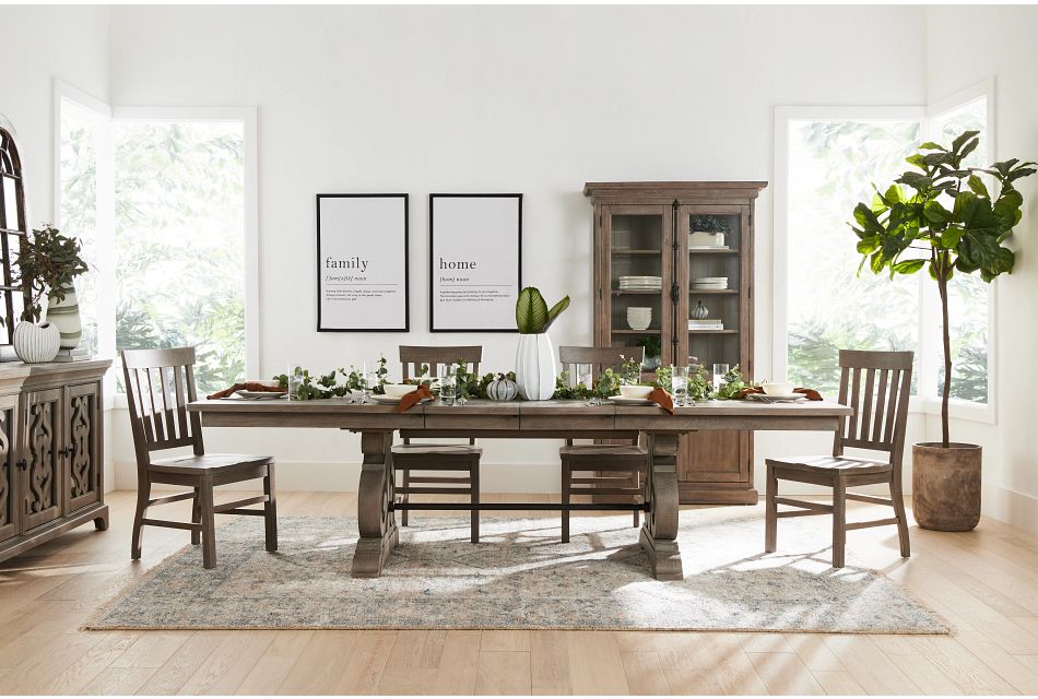 Sonoma Light Tone Trestle Table & 4 Wood Chairs,
