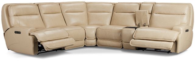 Casey Light Beige Lthr/vinyl Medium Dual Power 2-arm Reclining Sectional