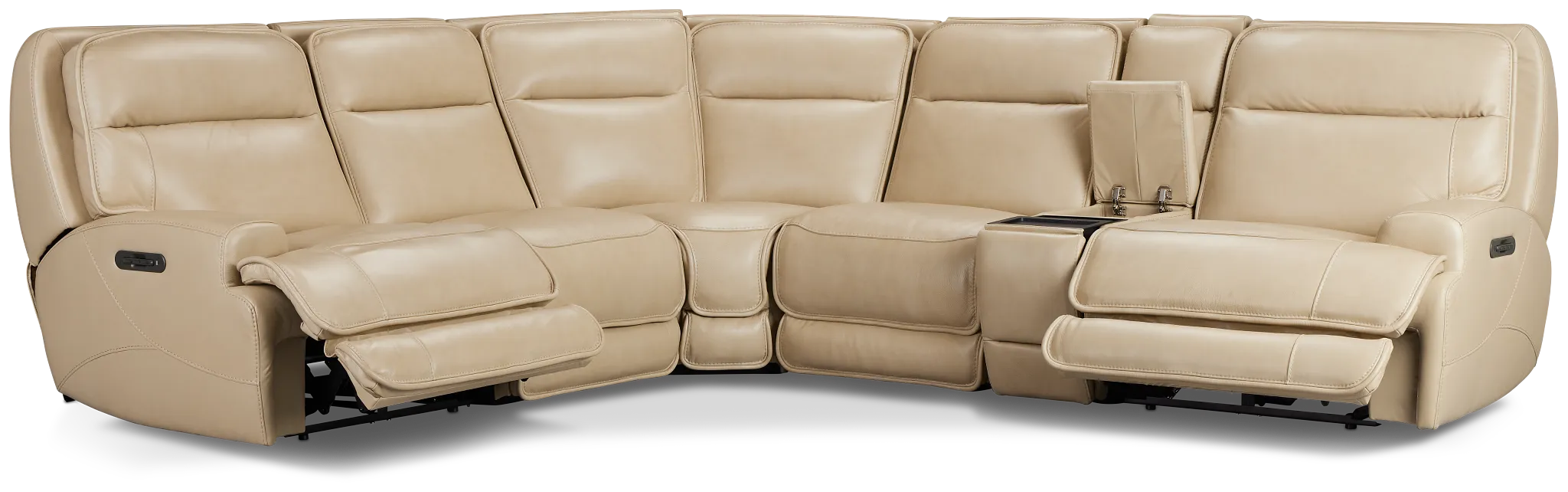 Casey Light Beige Lthr/vinyl Medium Dual Power 2-arm Reclining Sectional