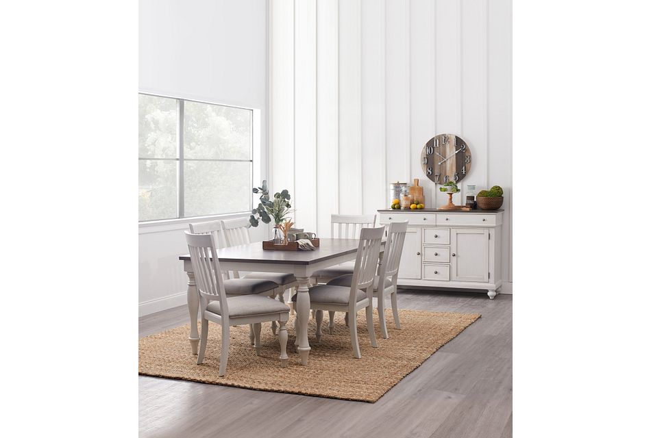 Grand Bay Two Tone Wood Table 4 Upholstered Chairs Dining Room Dining Sets City Furniture