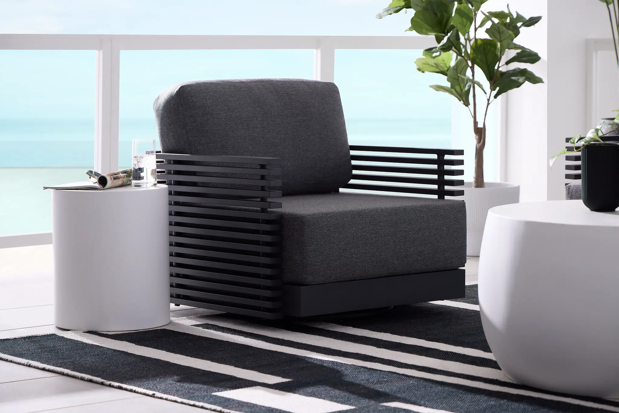 Monterey Black Aluminum Chair With Gray Cushion Monterey Black Aluminum Chair With Gray Cushion