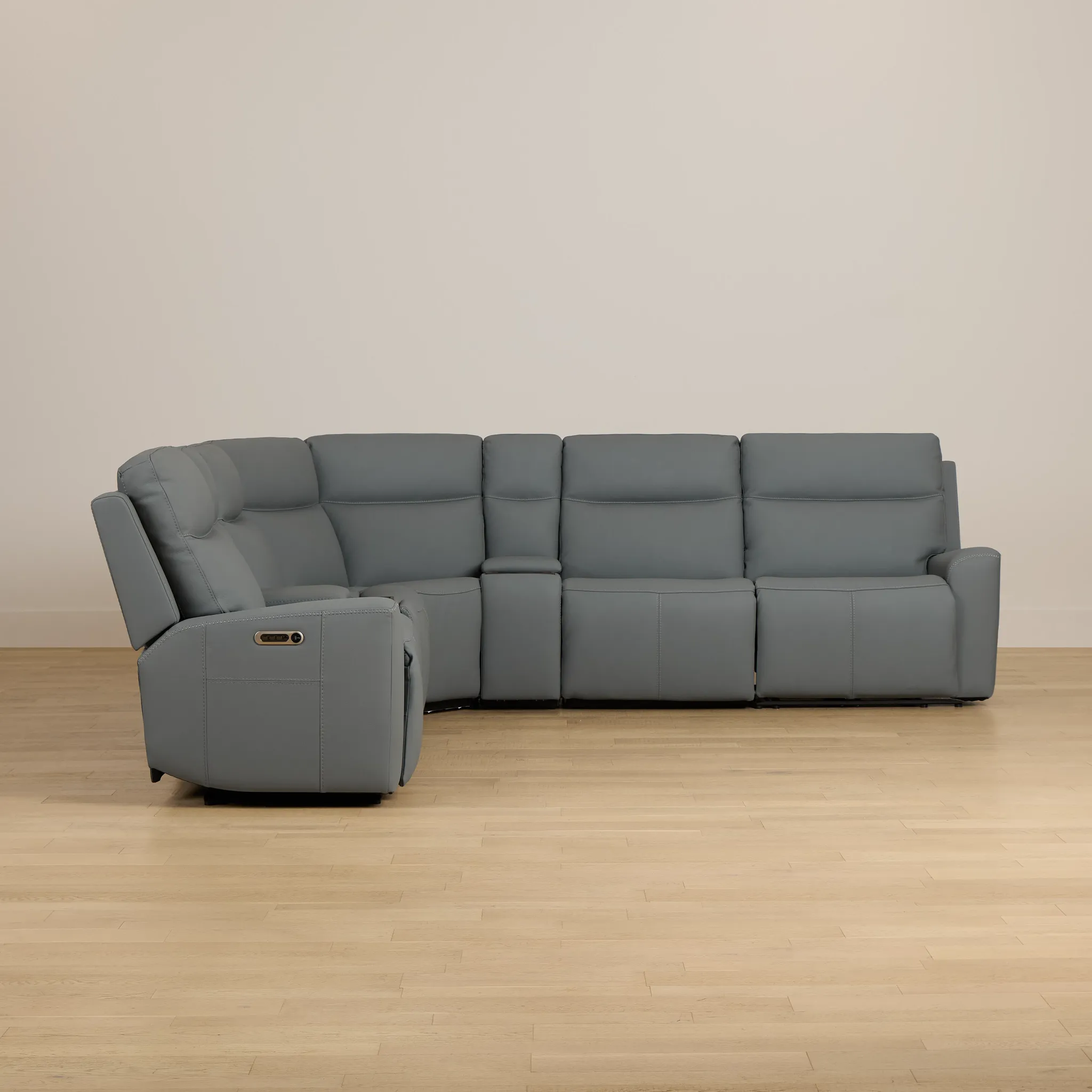 Flexsteel Sterling Blue Lthr/vinyl Large Dual Power Reclining Two-arm Sectional